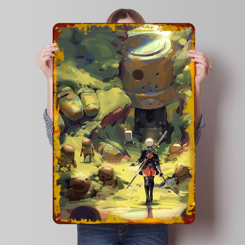 Desk Setup Poster - Металлический постер Nier Automata: 2B в