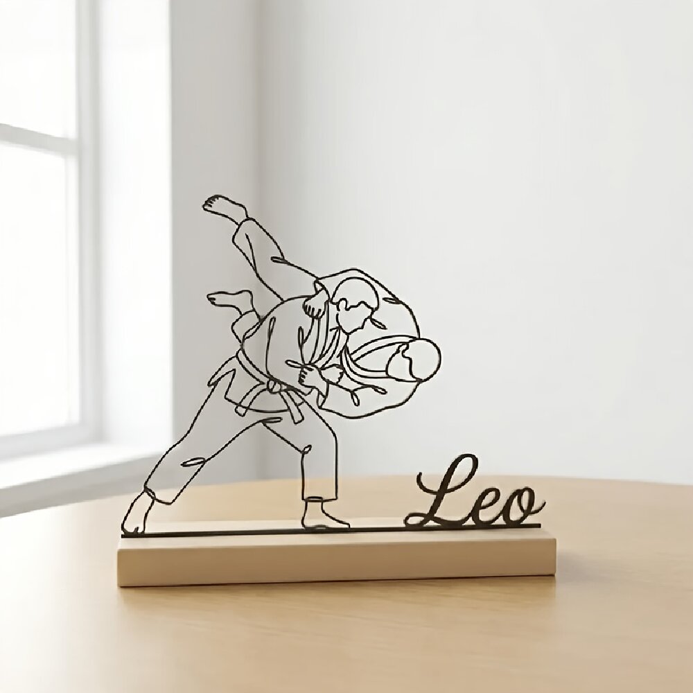 Desk Setup Decor - Деревянная статуэтка для дзюдо и боевых