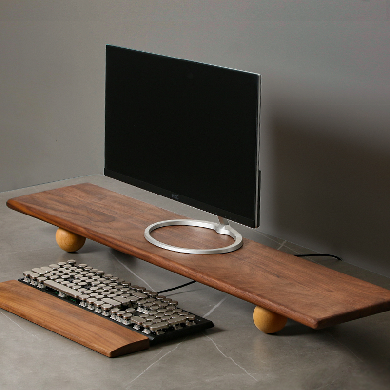 Desk Setup Laptop And Monitor - Подставка для монитора из цельного дерева,