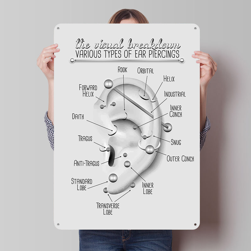 Desk Setup Poster - Плакат-схема для прокола ушей, металлический постер,