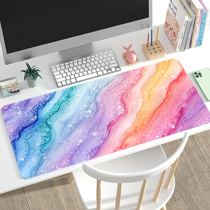 Desk Setup For Gaming - Яркий радужный блестящий мраморный большой коврик