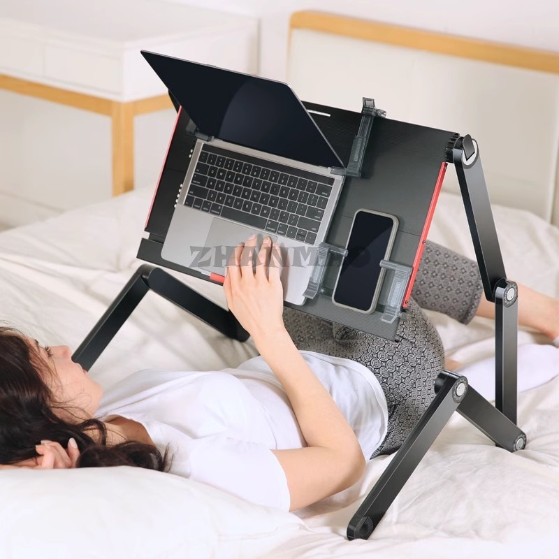 Desk Setup Ideas - Лежащая плоская кровать, стол для ноутбука,