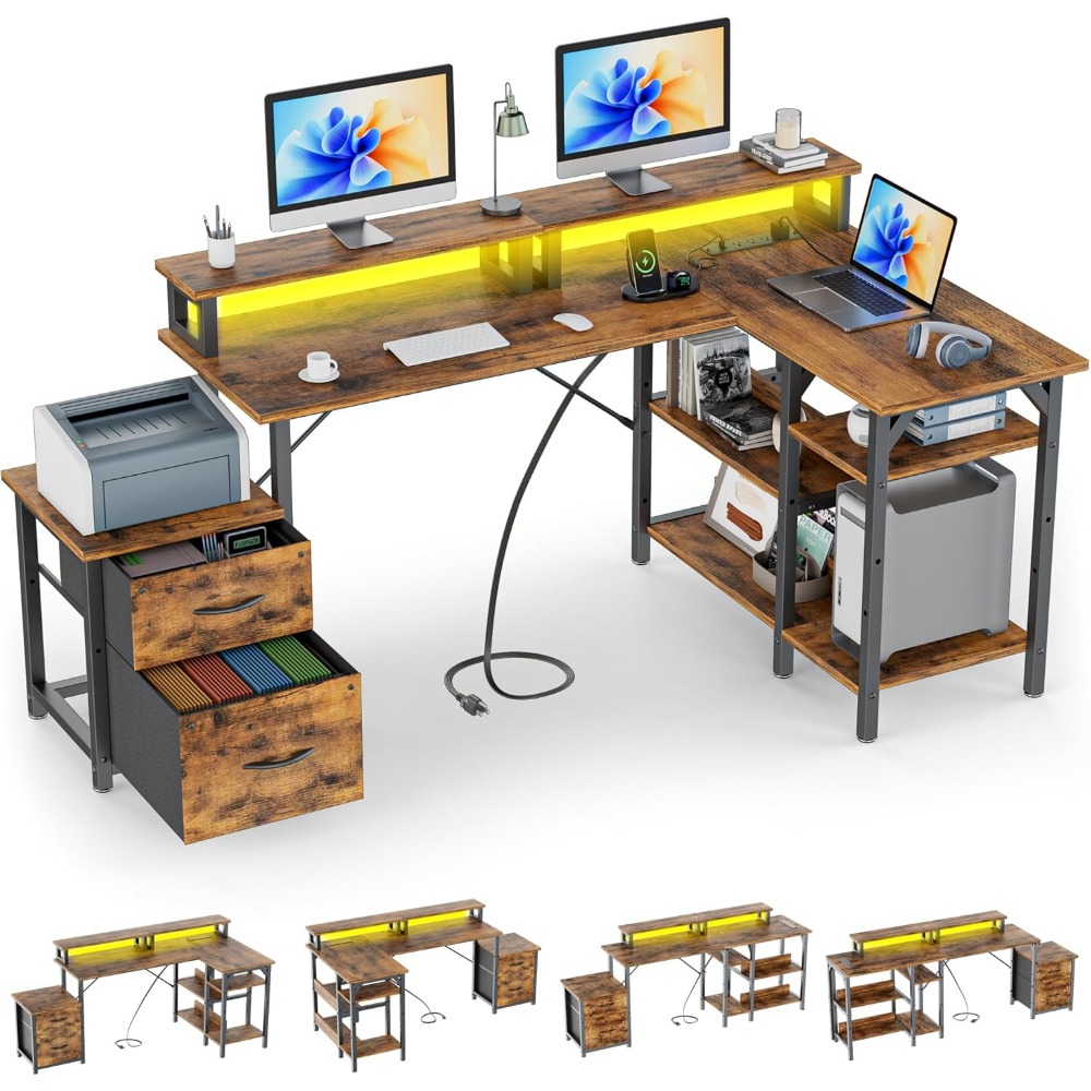 Desk Setup L Shaped - Офисный стол с выдвижными ящиками для
